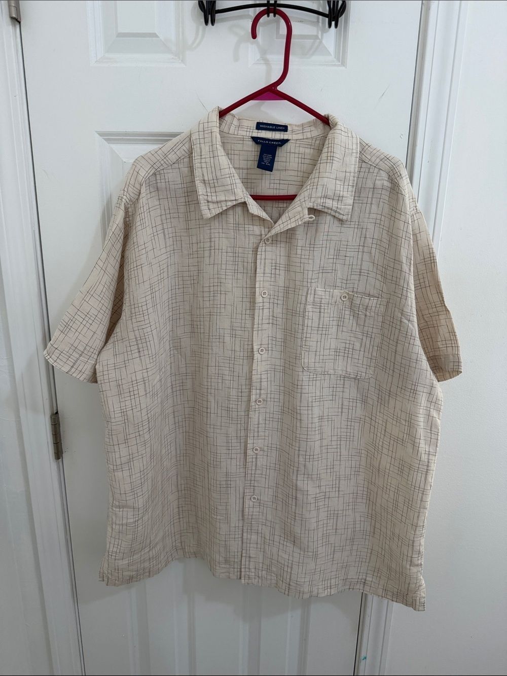 Fallas Creek Beige Linen Button-Down Shirt with Crosshatch Pattern Size XXL